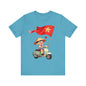 intage Vespa Rider Tee – Adorable Kid & Star Flag Illustration, Travel-Style Vietnam Graphic Shirt
