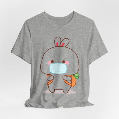 Playful Bunny in Mask T-Shirt – Adorable Carrot-Loving Rabbit Cartoon Design