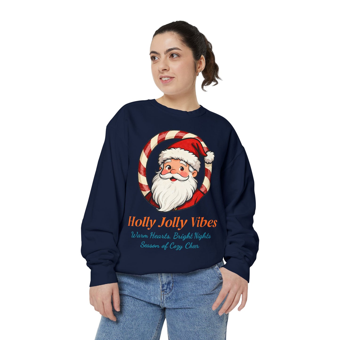 Vintage Santa Face Christmas Sweatshirt – Cozy “Holly Jolly” Holiday Pullover for Winter Cheer