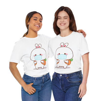 Playful Bunny in Mask T-Shirt – Adorable Carrot-Loving Rabbit Cartoon Design