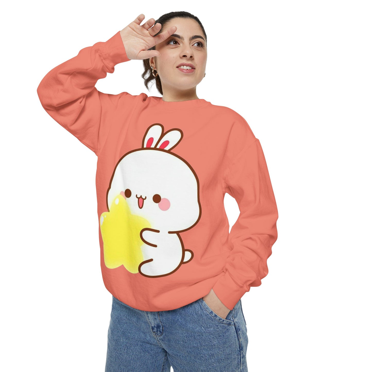 Kawaii Bunny and Star Sweatshirt – Cozy Cute Cartoon Crewneck for Dreamy Days