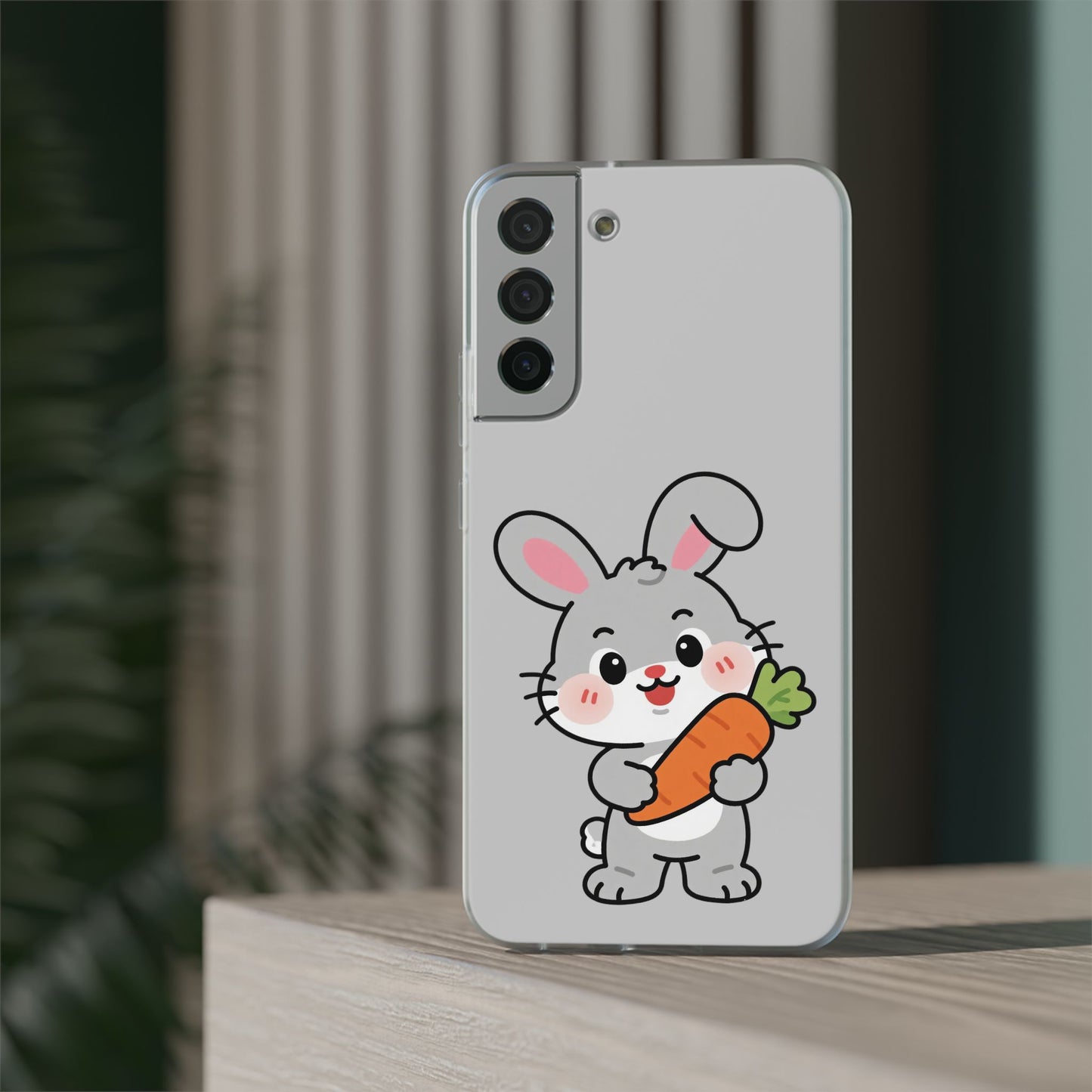 Playful Bunny Holding Carrot Phone Case – Soft, Charming Protective Cover