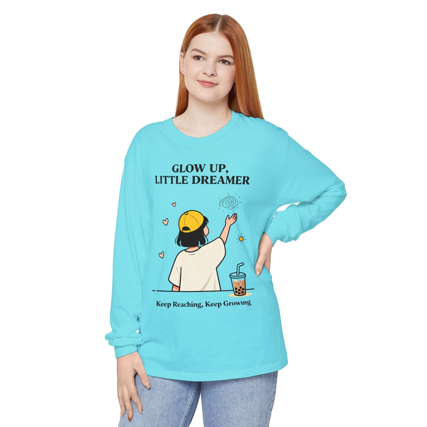 Glow Up Dreamer Long Sleeve Tee – Uplifting Inspirational Graphic Shirt