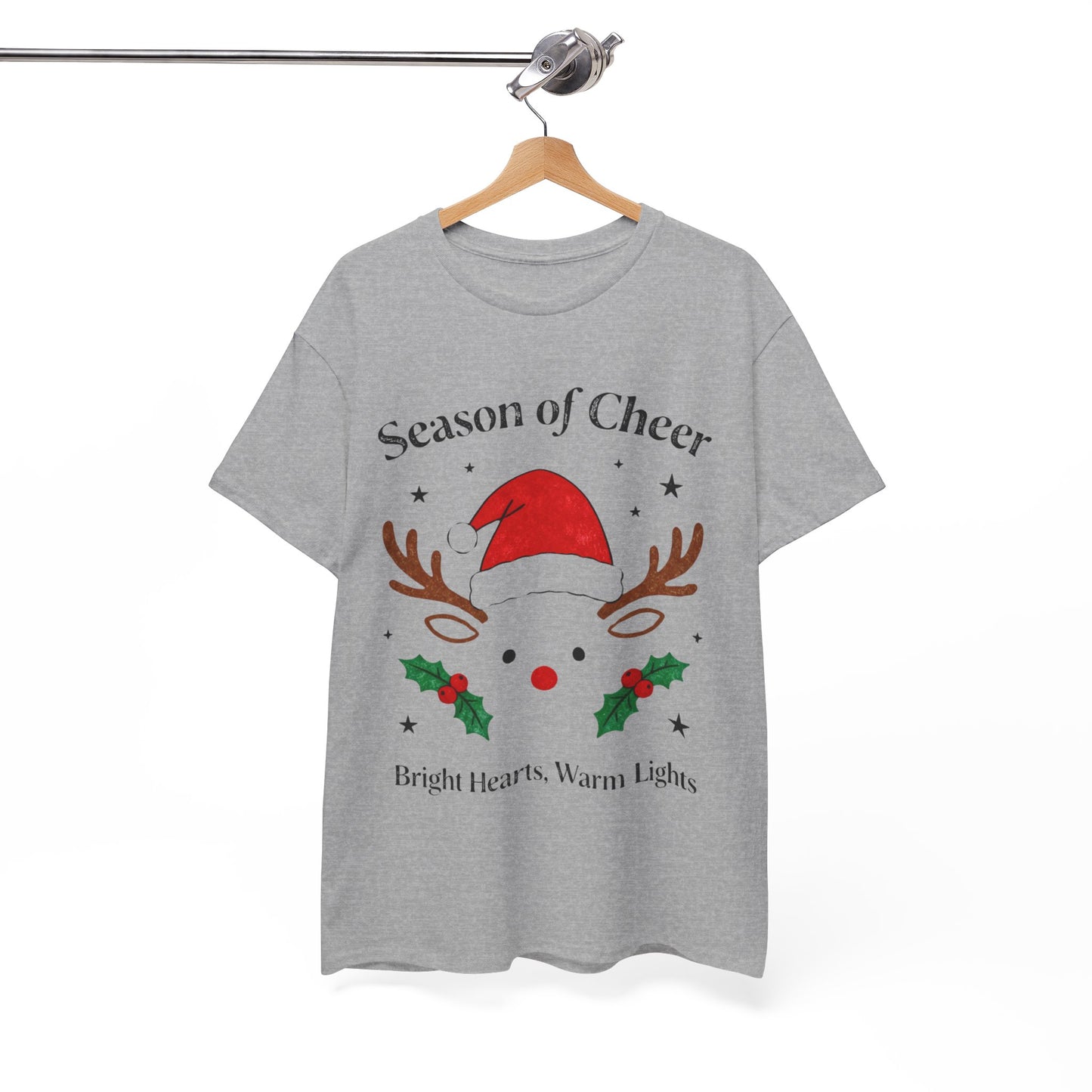 Bright Hearts Reindeer Christmas T-Shirt – Cozy Holiday Gift for Family and Friends