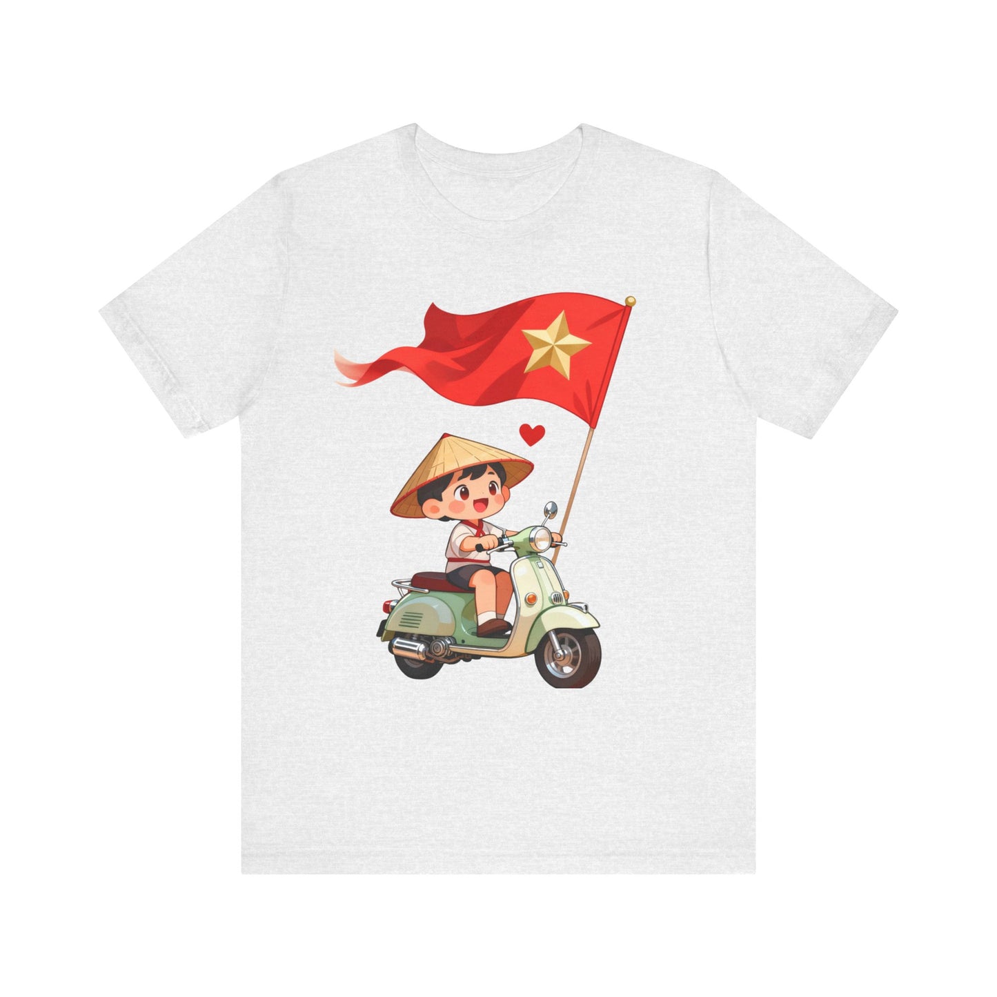intage Vespa Rider Tee – Adorable Kid & Star Flag Illustration, Travel-Style Vietnam Graphic Shirt