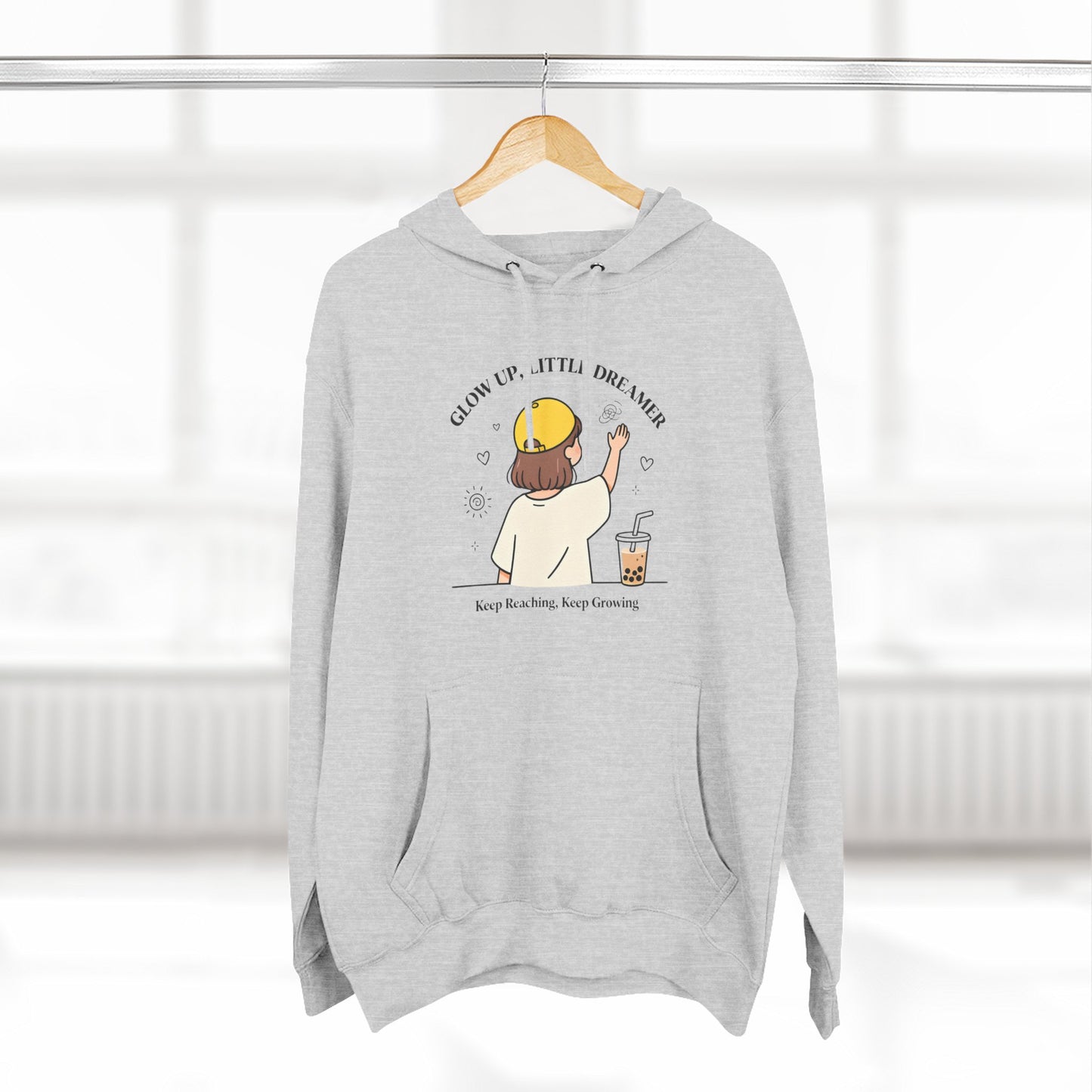 Kawaii Cat Café Hoodie – Soft Fleece Pullover with Relaxed Dreamer Message