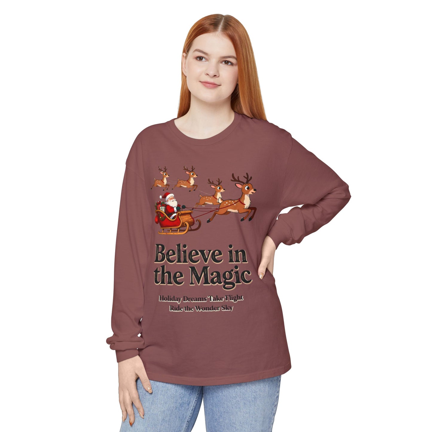 Holiday Spirit Long Sleeve Tee – Believe in the Magic of Christmas with Cozy Festive Style