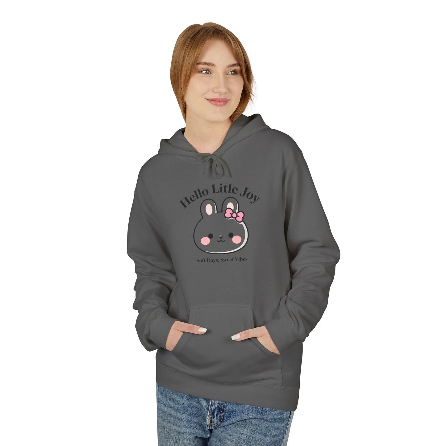 Kawaii Bunny “Hello Little Joy” Hoodie – Cute Rabbit Graphic Cozy Pullover