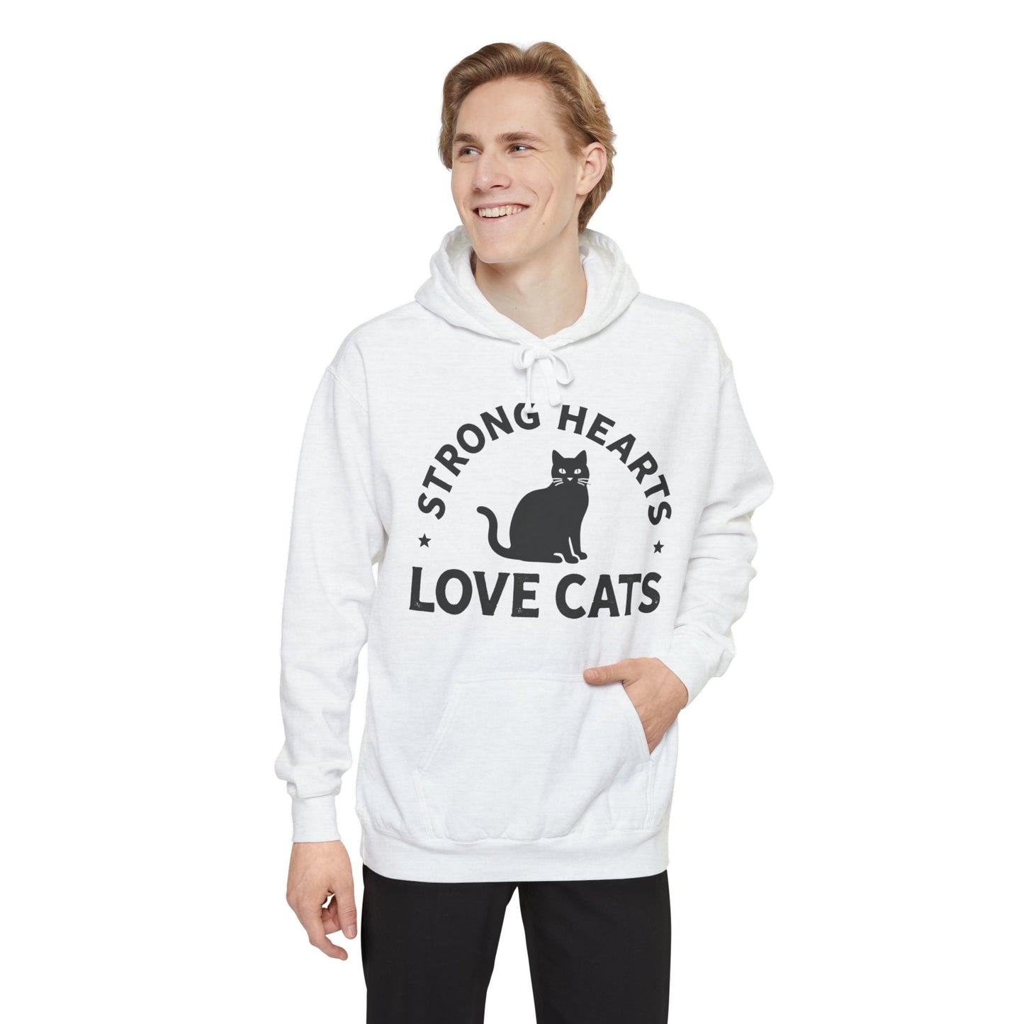 Strong Hearts Love Cats Hoodie – Bold Vintage Cat Graphic Pullover
