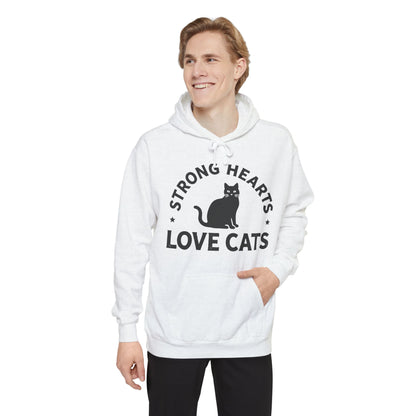 Strong Hearts Love Cats Hoodie – Bold Vintage Cat Graphic Pullover