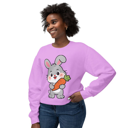 Adorable Bunny Vibes Crewneck – Cute Rabbit & Carrot Design, Aesthetic Cozy Sweatshirt for Her