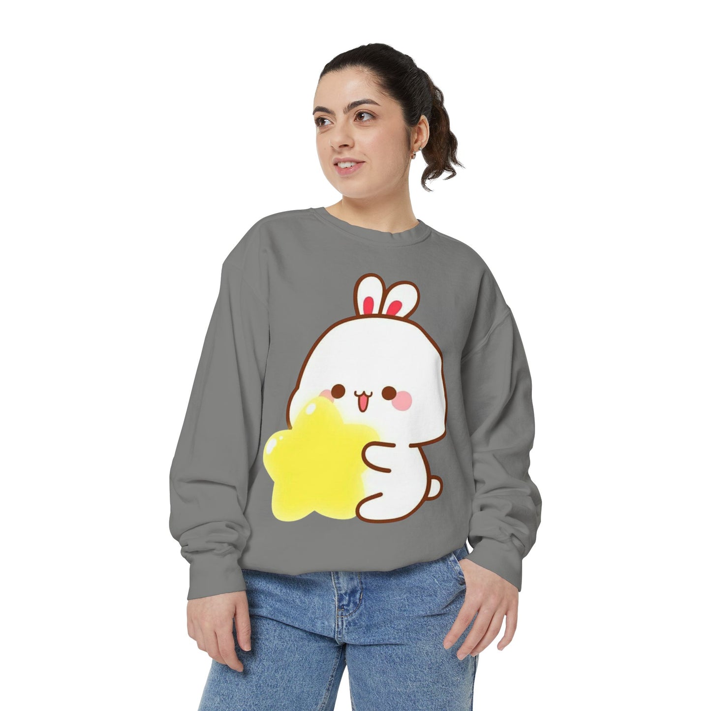 Kawaii Bunny and Star Sweatshirt – Cozy Cute Cartoon Crewneck for Dreamy Days
