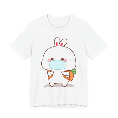 Playful Bunny in Mask T-Shirt – Adorable Carrot-Loving Rabbit Cartoon Design