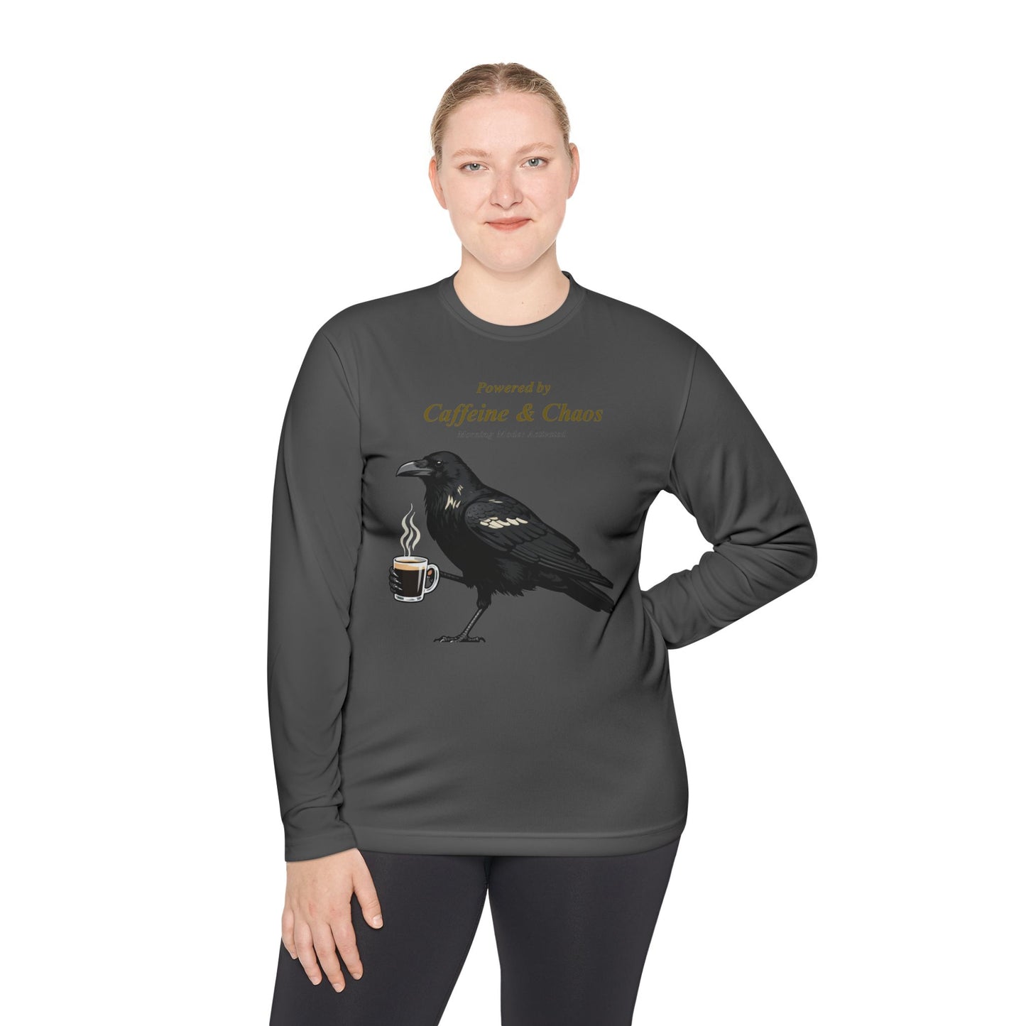 Raven Brew Crew Long Sleeve – Witty Coffee Graphic Tee for Daily Chaos and Late-Night Energy