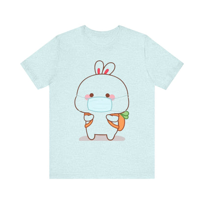 Playful Bunny in Mask T-Shirt – Adorable Carrot-Loving Rabbit Cartoon Design