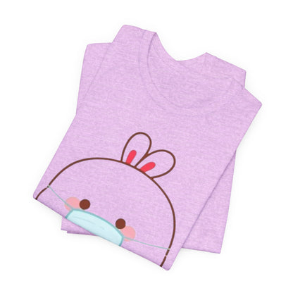 Playful Bunny in Mask T-Shirt – Adorable Carrot-Loving Rabbit Cartoon Design