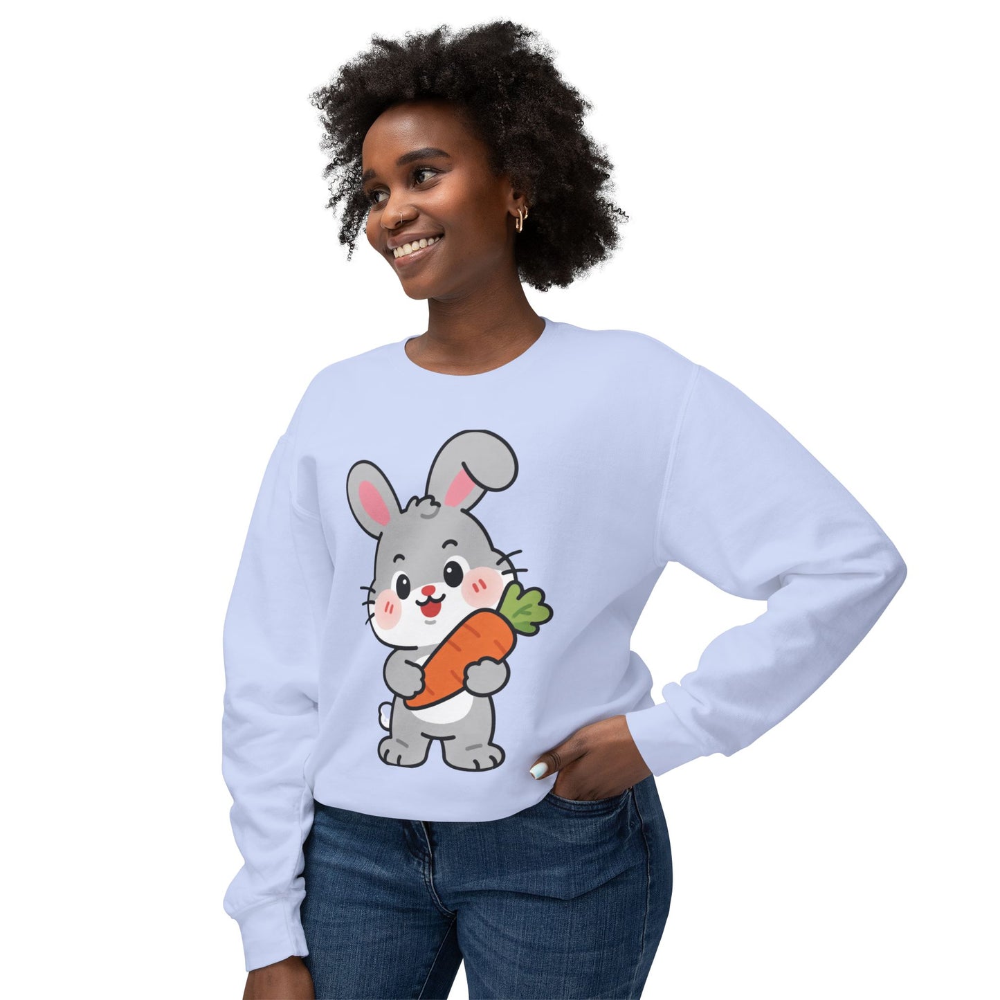 Adorable Bunny Vibes Crewneck – Cute Rabbit & Carrot Design, Aesthetic Cozy Sweatshirt for Her