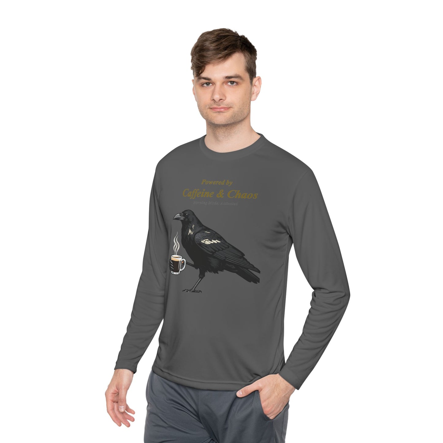 Raven Brew Crew Long Sleeve – Witty Coffee Graphic Tee for Daily Chaos and Late-Night Energy