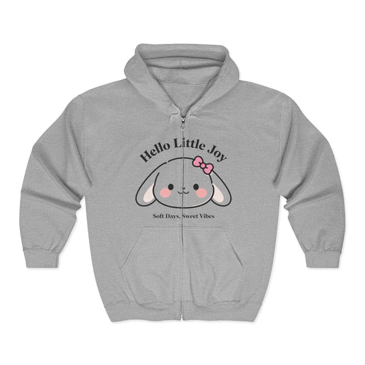 Kawaii Bunny Zip-Up Hoodie – Soft Full-Zip Sweatshirt with Joyful Rabbit Design