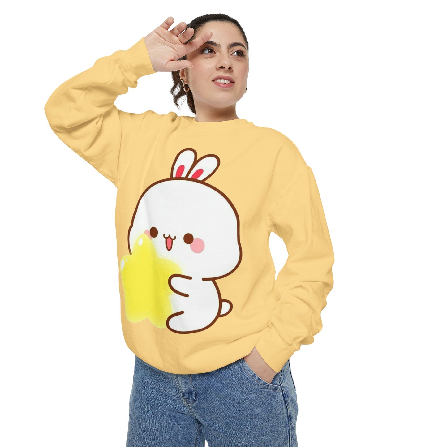 Kawaii Bunny and Star Sweatshirt – Cozy Cute Cartoon Crewneck for Dreamy Days