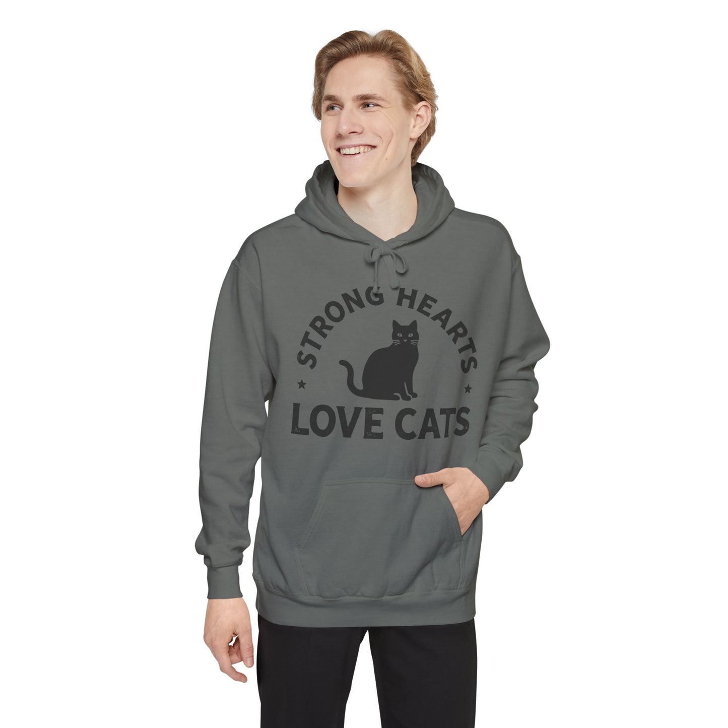 Strong Hearts Love Cats Hoodie – Bold Vintage Cat Graphic Pullover