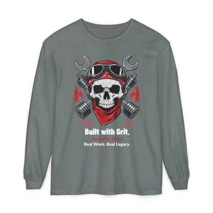 Grease & Glory Long Sleeve Shirt – Gritty Mechanic Skull Graphic Tee for Hardworking Hands