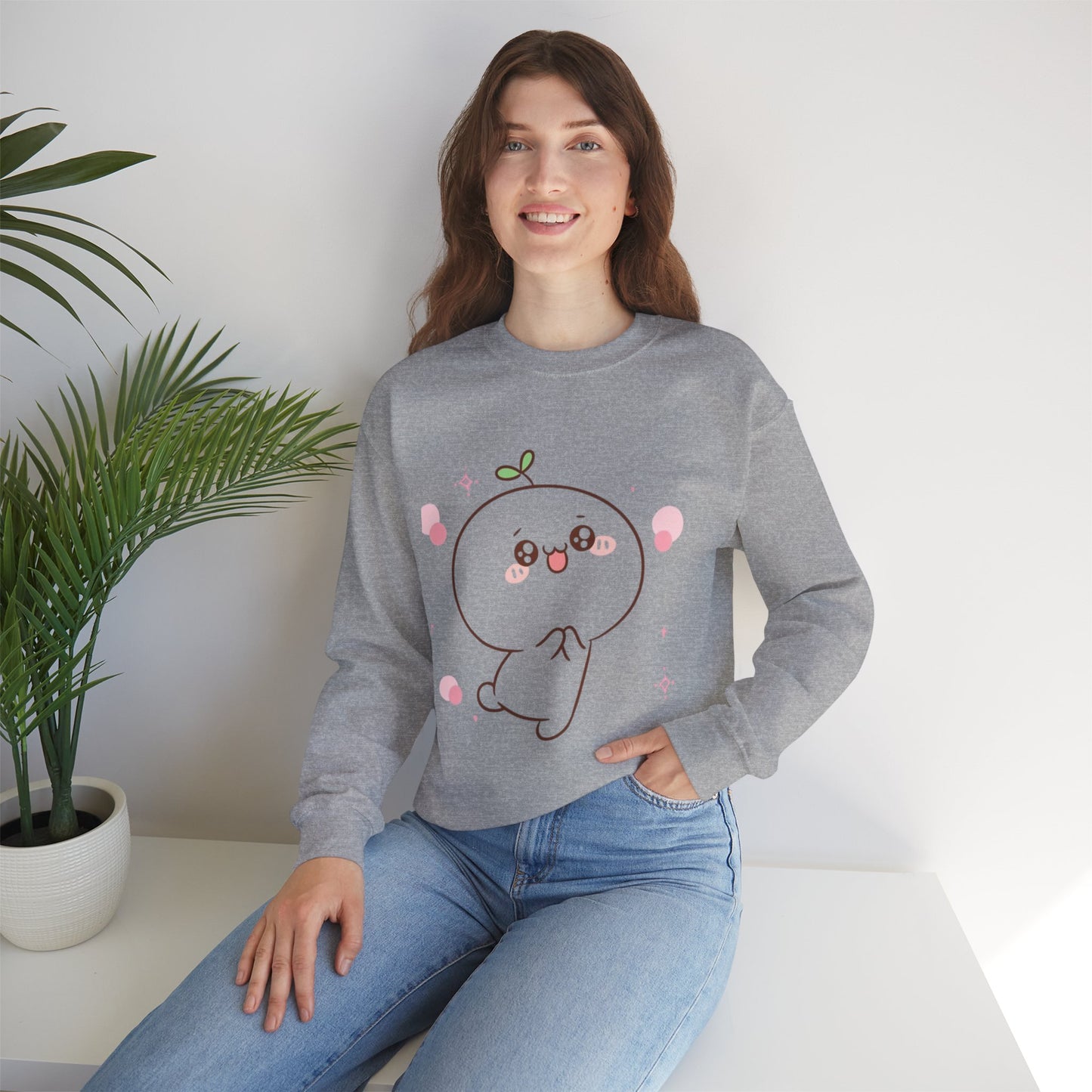 Blushing Peach Kawaii Sweatshirt – Soft Cute Cartoon Crewneck for Cozy Everyday Style