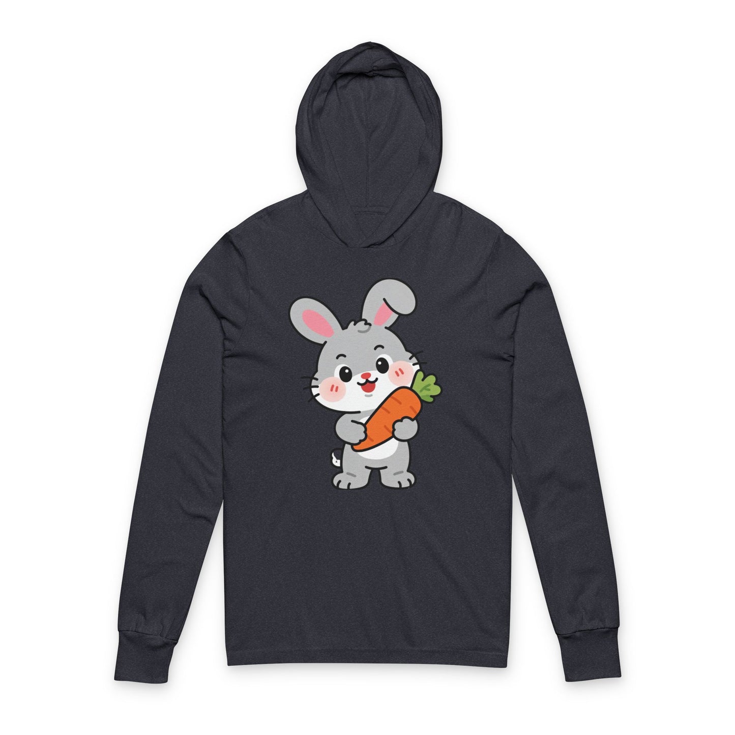 Adorable Bunny Holding Carrot Long Sleeve Hoodie Tee – Soft Cartoon Rabbit Design