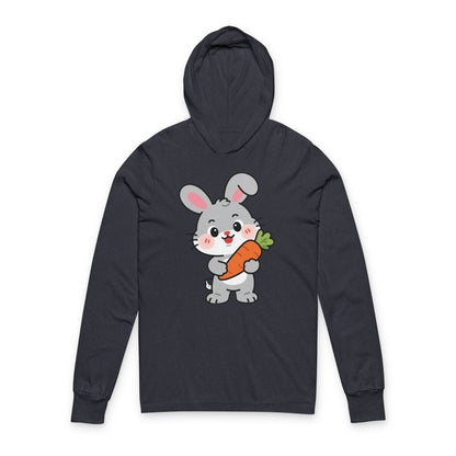 Adorable Bunny Holding Carrot Long Sleeve Hoodie Tee – Soft Cartoon Rabbit Design