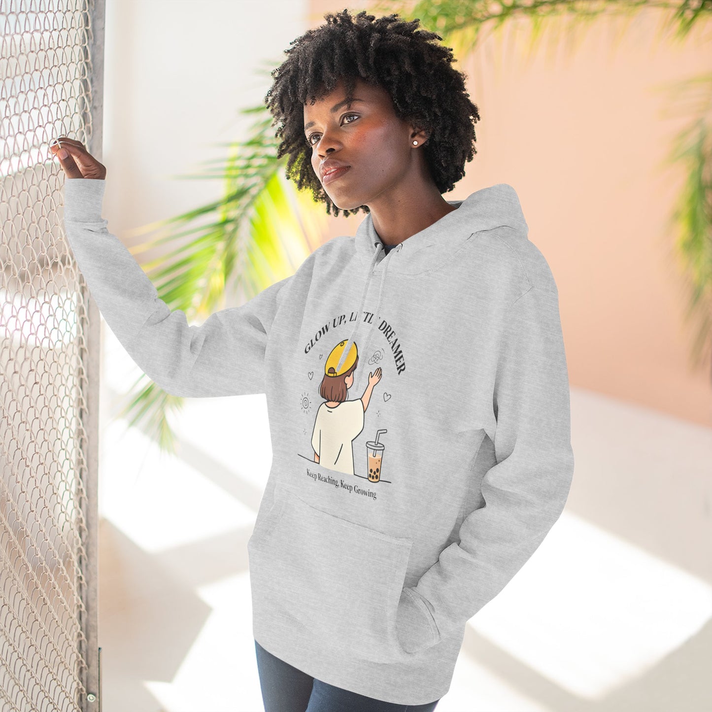 Kawaii Cat Café Hoodie – Soft Fleece Pullover with Relaxed Dreamer Message