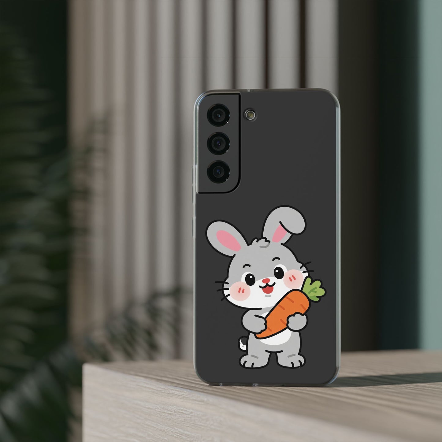Playful Bunny Holding Carrot Phone Case – Soft, Charming Protective Cover