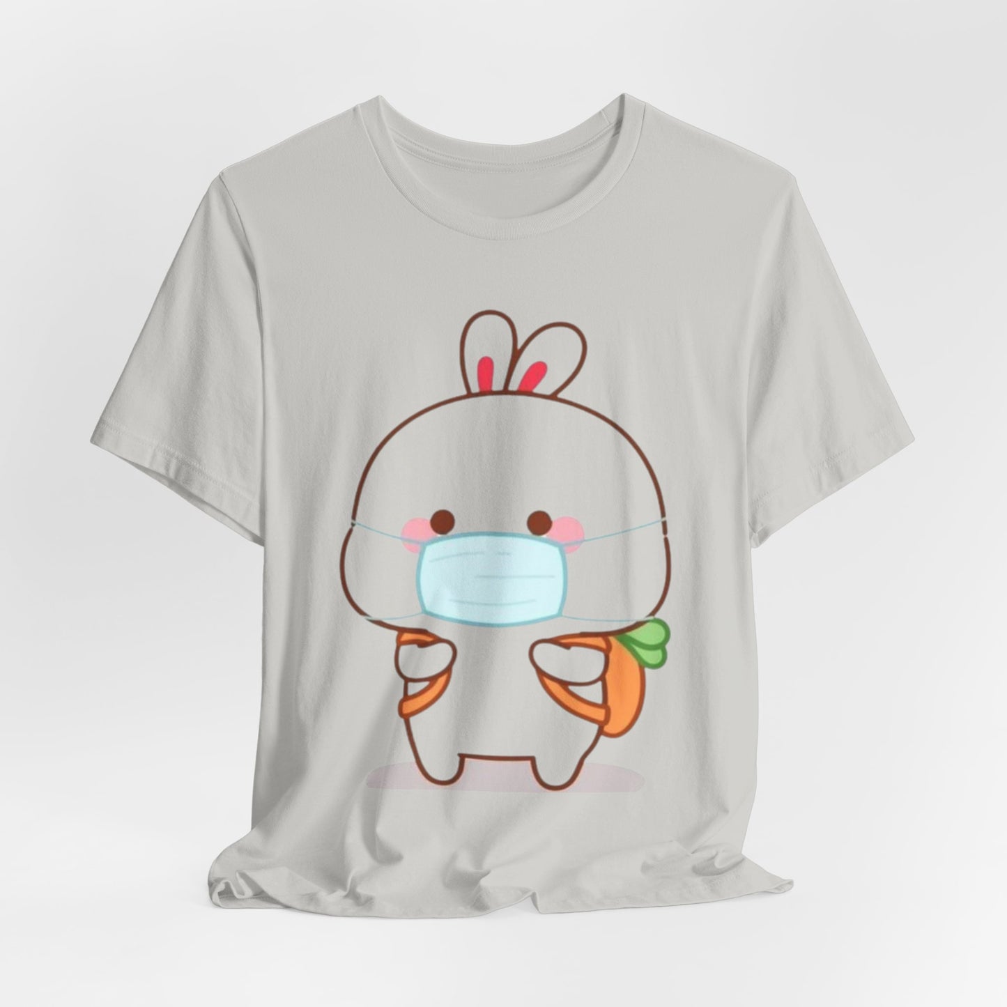 Playful Bunny in Mask T-Shirt – Adorable Carrot-Loving Rabbit Cartoon Design