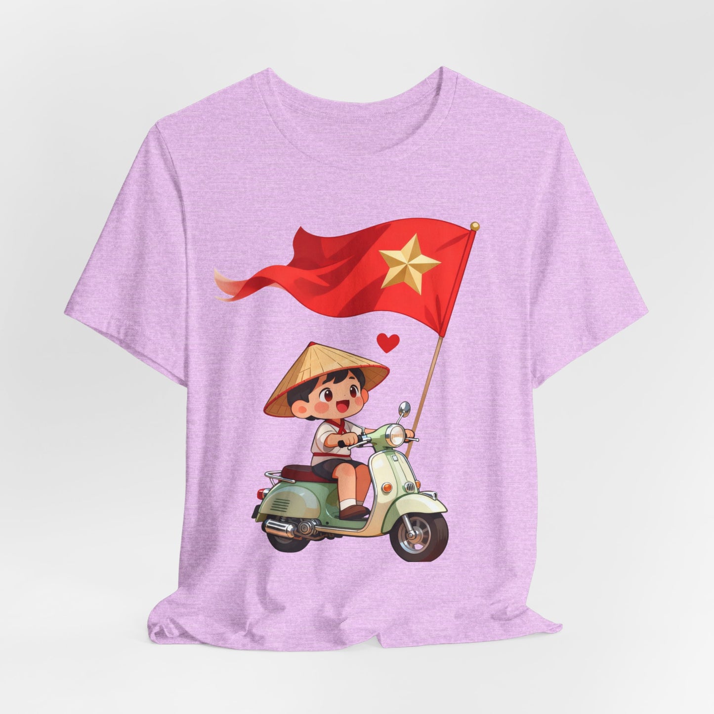 intage Vespa Rider Tee – Adorable Kid & Star Flag Illustration, Travel-Style Vietnam Graphic Shirt