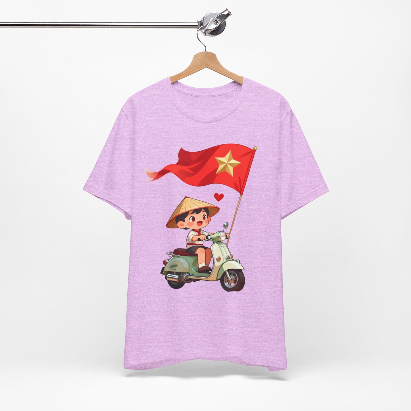 intage Vespa Rider Tee – Adorable Kid & Star Flag Illustration, Travel-Style Vietnam Graphic Shirt
