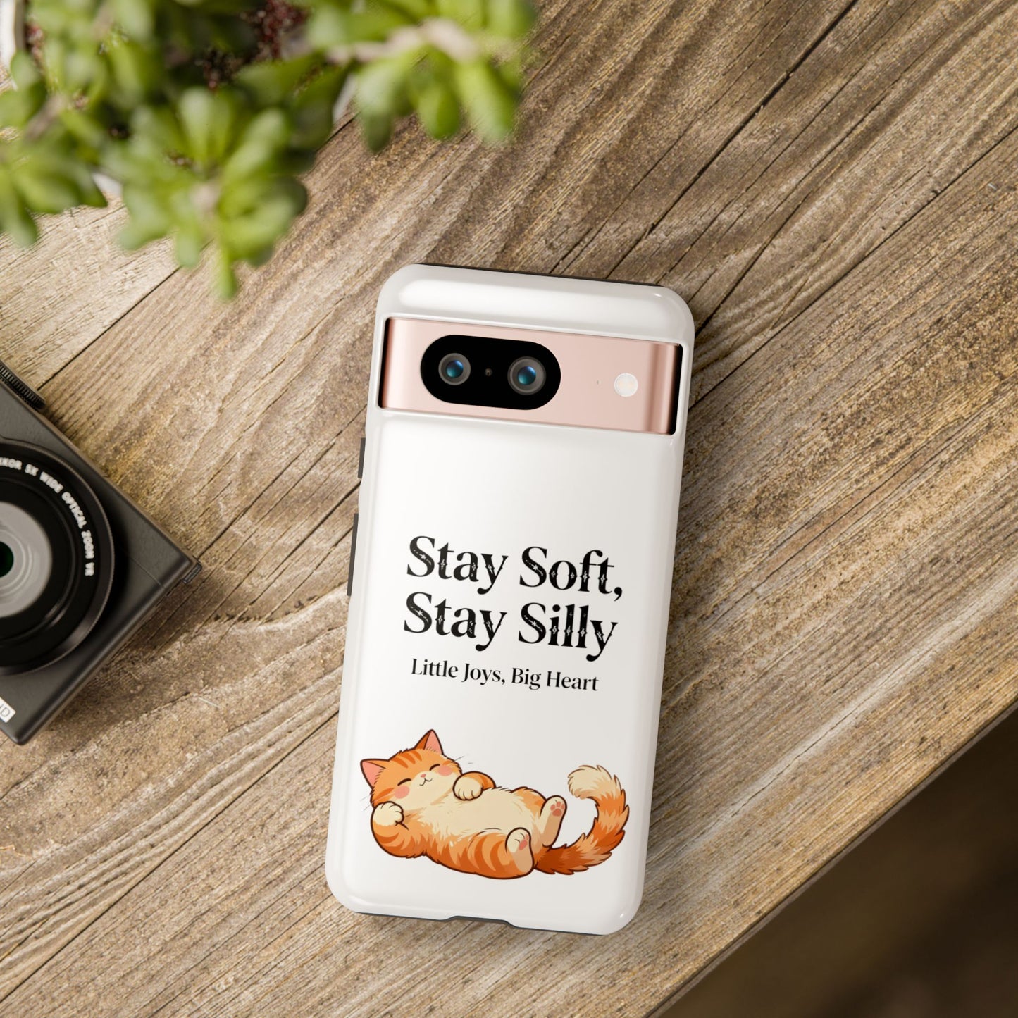 Orange Cat Aesthetic Phone Case – Stay Soft, Stay Silly | Custom Text Available | Little Joys, Big Heart
