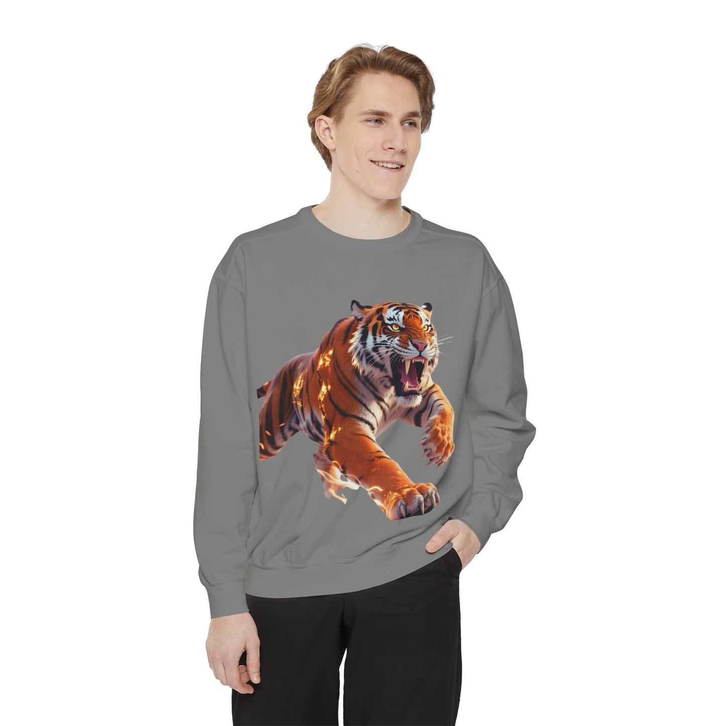 Custom Fierce Tiger Graphic Unisex Garment-Dyed Sweatshirt