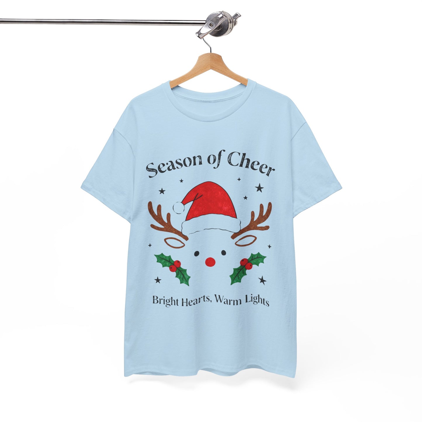 Bright Hearts Reindeer Christmas T-Shirt – Cozy Holiday Gift for Family and Friends