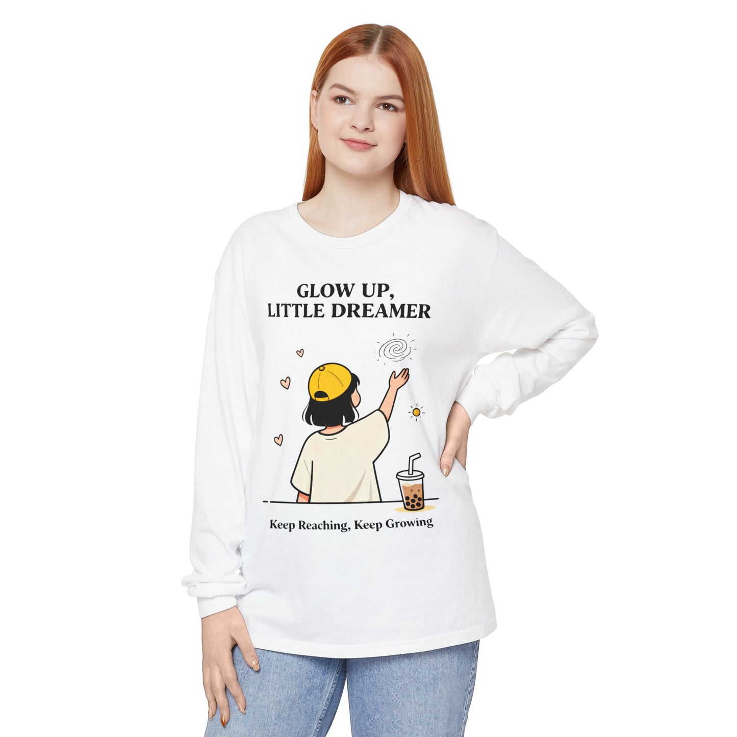 Glow Up Dreamer Long Sleeve Tee – Uplifting Inspirational Graphic Shirt