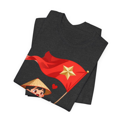 intage Vespa Rider Tee – Adorable Kid & Star Flag Illustration, Travel-Style Vietnam Graphic Shirt