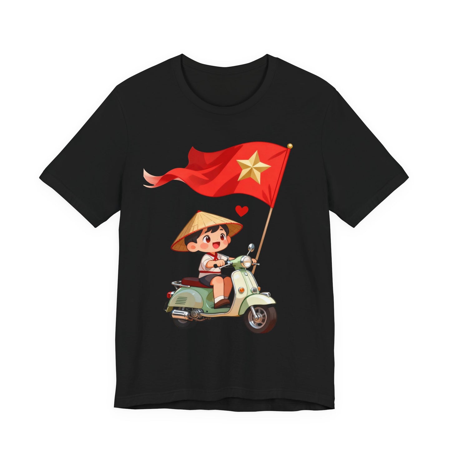 intage Vespa Rider Tee – Adorable Kid & Star Flag Illustration, Travel-Style Vietnam Graphic Shirt