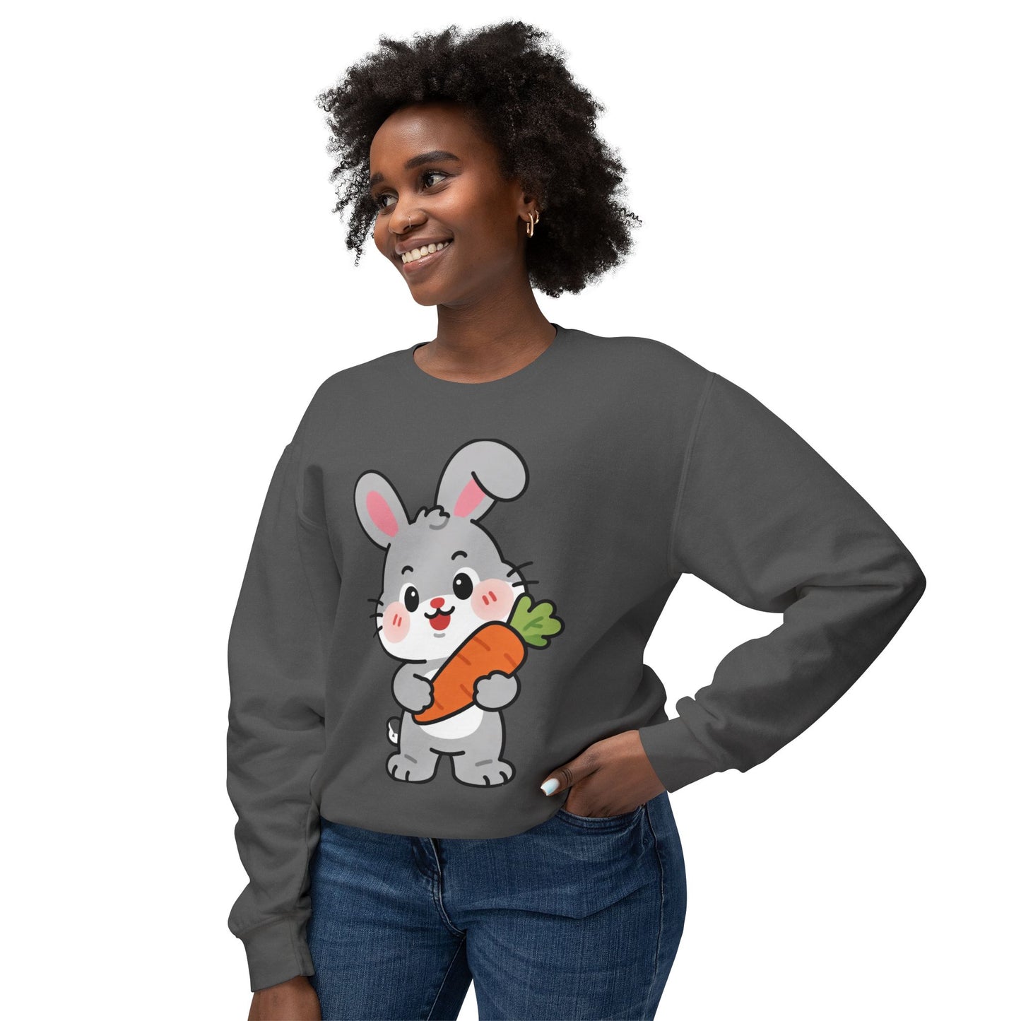 Adorable Bunny Vibes Crewneck – Cute Rabbit & Carrot Design, Aesthetic Cozy Sweatshirt for Her