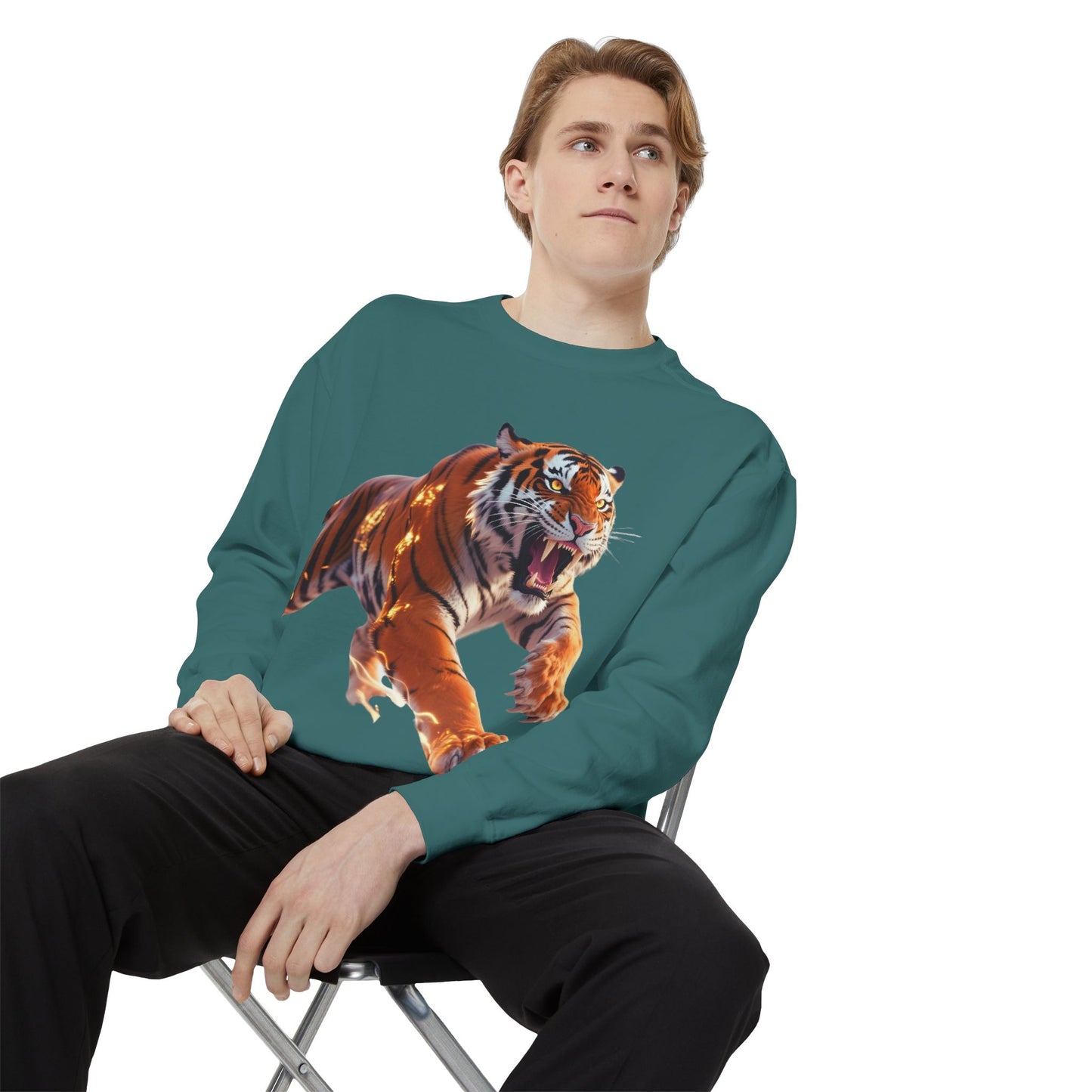 Custom Fierce Tiger Graphic Unisex Garment-Dyed Sweatshirt