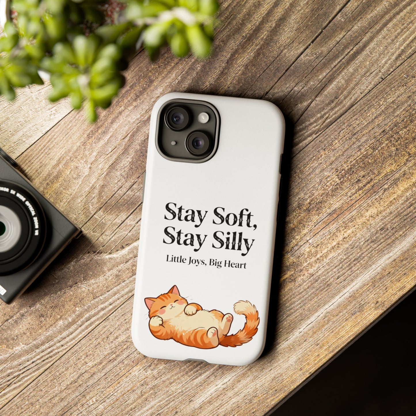 Orange Cat Aesthetic Phone Case – Stay Soft, Stay Silly | Custom Text Available | Little Joys, Big Heart