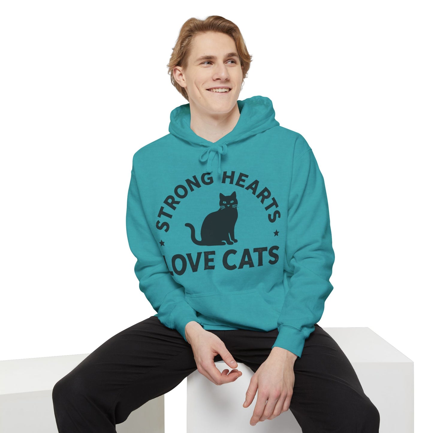 Strong Hearts Love Cats Hoodie – Bold Vintage Cat Graphic Pullover