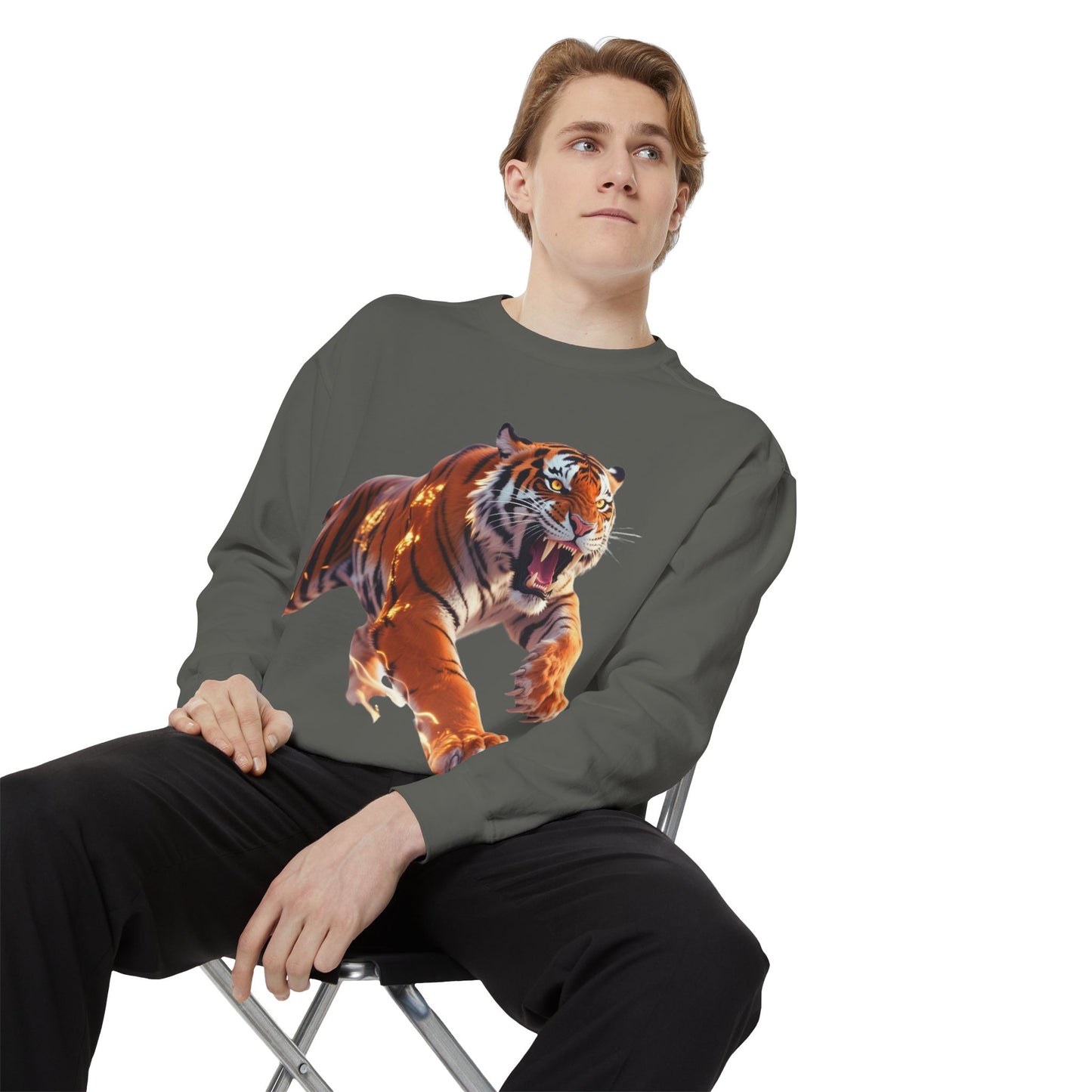 Custom Fierce Tiger Graphic Unisex Garment-Dyed Sweatshirt
