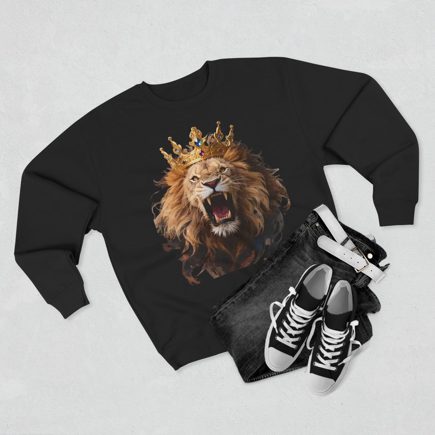 Royal King Lion Custom Crewneck Sweatshirt – Personalized Unisex Pullover