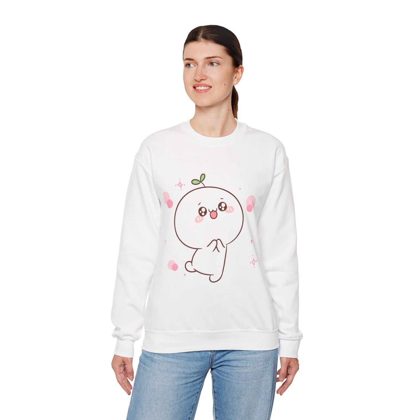 Blushing Peach Kawaii Sweatshirt – Soft Cute Cartoon Crewneck for Cozy Everyday Style