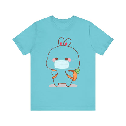 Playful Bunny in Mask T-Shirt – Adorable Carrot-Loving Rabbit Cartoon Design