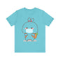 Playful Bunny in Mask T-Shirt – Adorable Carrot-Loving Rabbit Cartoon Design
