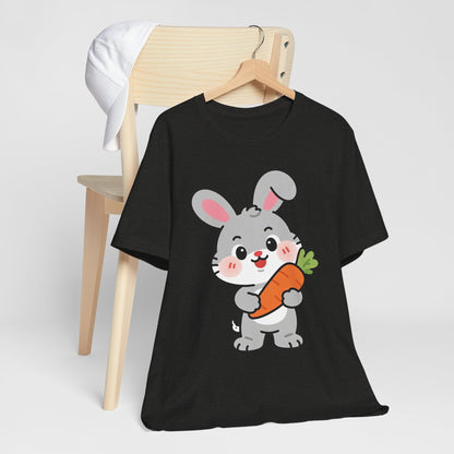Sweet Bunny & Carrot Graphic Tee – Soft Pastel Rabbit Illustration Shirt